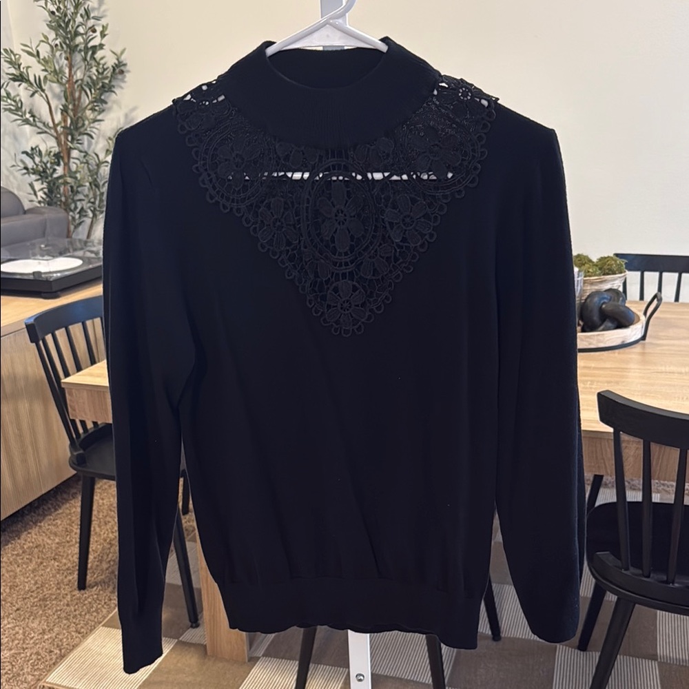 Elegant Black Lace Detail Women's Sweater Top New without tags